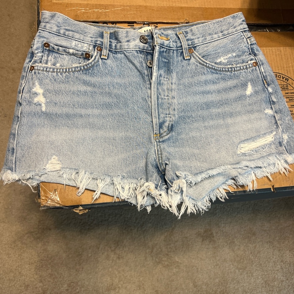 Agolde Faded Blue Frayed Jean Shorts